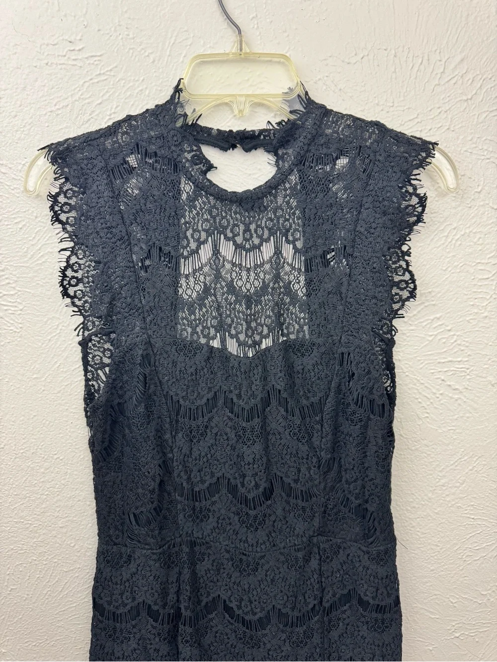 NWT Free People Black Lace Open Back Mini Dress Size Medium Mock Neck Cocktail